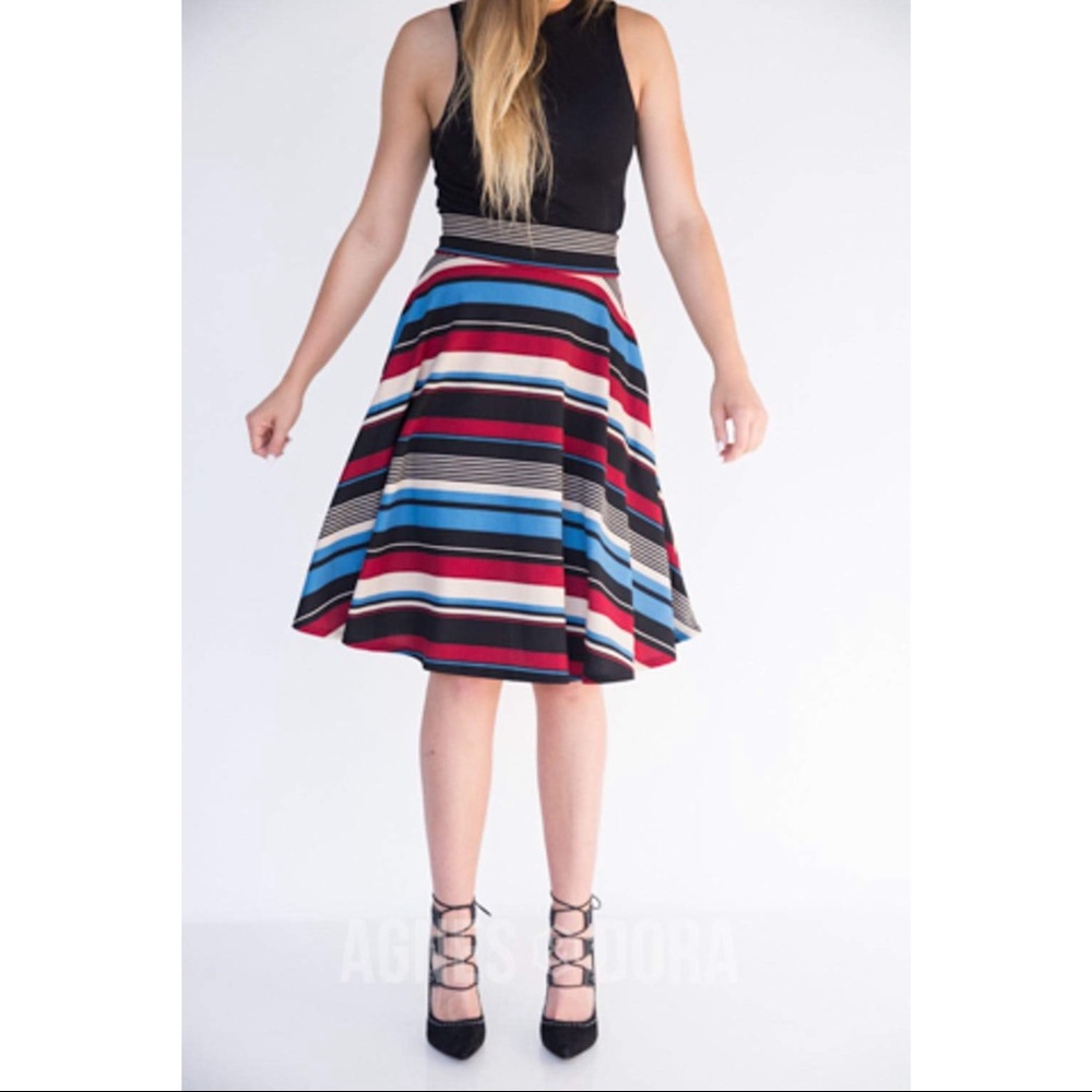 Agnes & Dora Ribbons in Denim Midi Skirt Stripes New With Tags